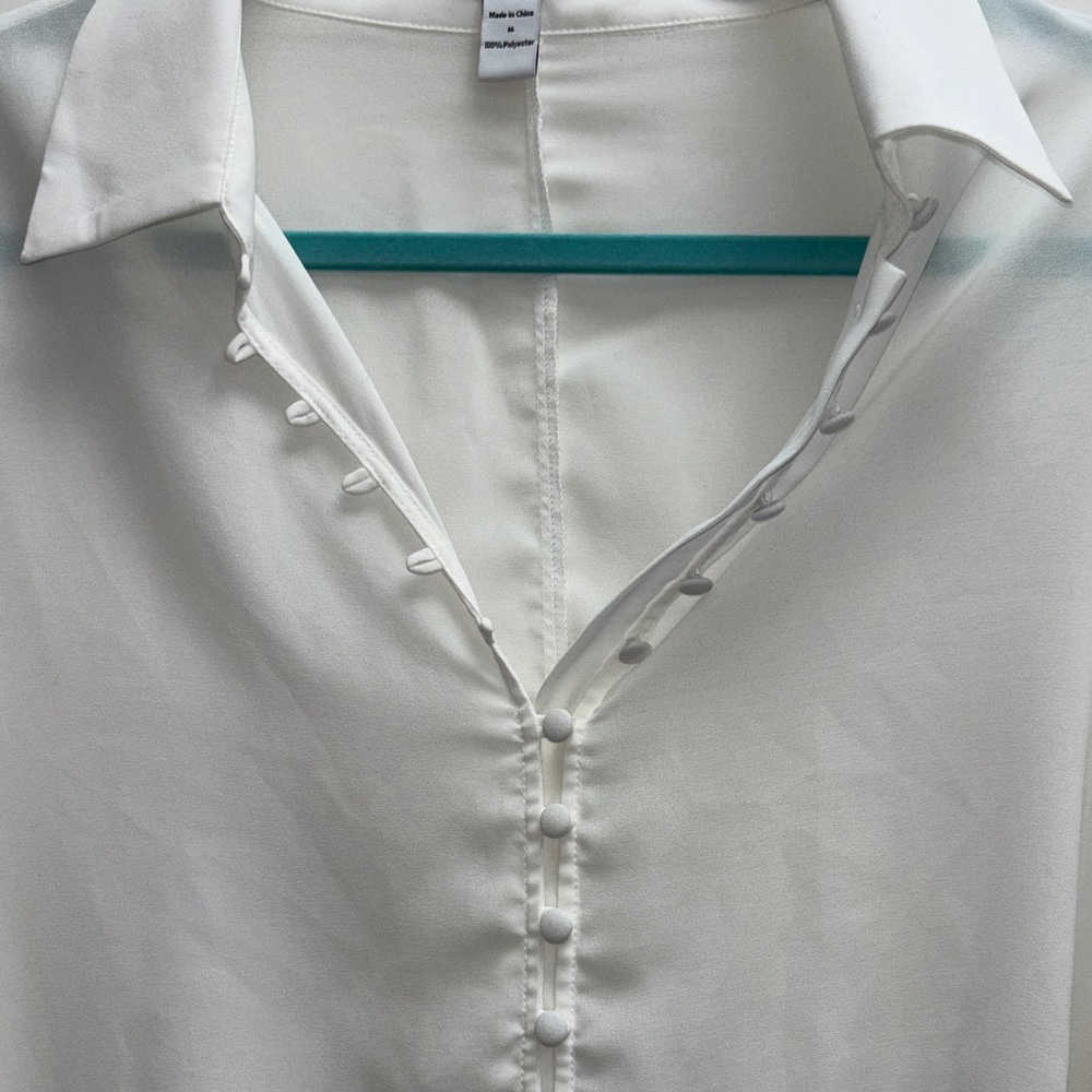 White Button-Front Sheer Blouse - image 3
